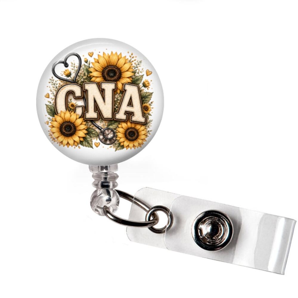 CNA Badge Reel Sunflower CNA Nurse Assistant Floral ID Holder